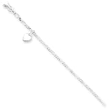 Sterling Silver 10 inch Polished Dangling Hearts on Figaro Anklet - 10 inch