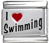 Clearly Charming I Heart Swimming Red Heart Laser Italian Charm