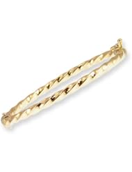 14k Yellow Gold, Child Kid Hollow Tube Bangle Bracelet in Twist Design