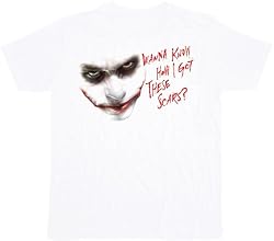 Batman Dark Knight Joker Wanna Know Scars White T-shirt Tee