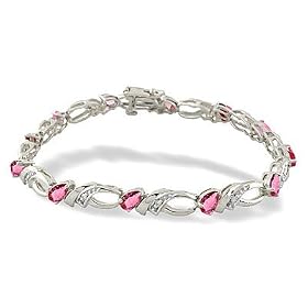 14K White Gold Genuine Pear Pink Tourmaline and Diamond Bracelet by Jewels For Me