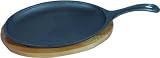 WAS 3522240 Gusseisen-Servierpfanne mit Serviergriff und Holzuntersetzer, oval, 24x14 cm