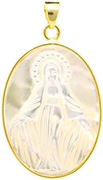 Gold Plated Sterling Silver Created Mother of Pearl Lady of Grace Pendant