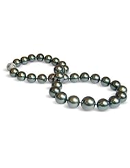 13 x 16mm black green Tahitian south sea cultured pearl necklace 18"