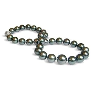 13 x 16mm black green Tahitian south sea cultured pearl necklace 16 by