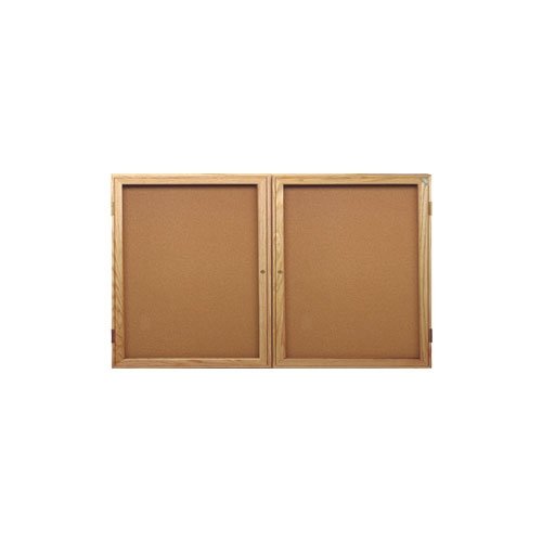 Ghent 2-Door Enclosed Indoor Natural Cork Bulletin Board, 5'Wx3'H