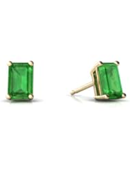 Genuine Emerald 14kt Yellow Gold Stud Earrings