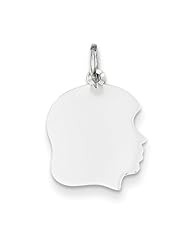 14k White Gold Plain Medium Facing Right Engravable Girl Charm Cyber Monday Special