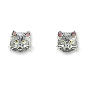 Persian Blue Cat Silver and Enamel Earings by Zarah