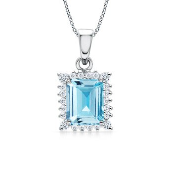 Emerald Cut Aquamarine and Diamond Pendant in White Gold 14K