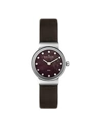 Skagen Womens 358XSSLD Steel Collection Crystal Accented Brown Leather Watch