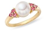 1/3 Carat Pink Tourmaline and Cultured Pearl 14K Gold Ring