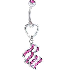 ROCAWEAR Pink Austrian Crystal HEART Steel Belly Ring by 
