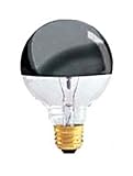 60 Watt Globe G25 Shape Half Chrome Incandescent Light Bulb / Up Reflecting Light Bulb / 60G25 Silver Bowl