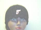 Cp111, Hand Crocheted Black Chenille and Gimp Tweed Skull Cap with Pink Monogram for Men, Women and Teens