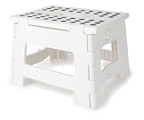 Kikkerland Rhino Easy Fold Step Stool, Short, White