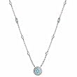 Sterling Silver Simulated Diamond and Aquamarine cz Rolo Link Necklace