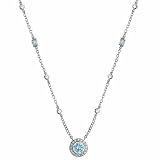 Sterling Silver Simulated Diamond and Aquamarine cz Rolo Link Necklace