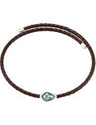 Genuine IceCarats Designer Jewelry Gift Sterling Silver Tahitian Cult Pearl Leather Nk. 10.00 Mm / 16 Inch Tahitian Cultured Pearl Necklace Tahitian Cult Pearl Leather Nk In Sterling Silver