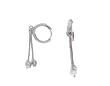 Sterling Silver Rhodium Plated Hoop Earrings w/ Dangle Round CZ Stones