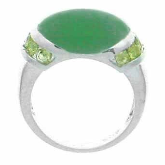 Sterling Silver Genine peridot and Green Genuine Jade Ring