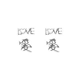 Sterling Silver LOVE + Chinese LOVE Symbol Stud Earrings Set