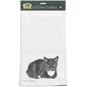 Black and White I've Been Waiting Cat Kittens Set 2 KITCHEN TOWELS Gift by Fiddlers Elbow
