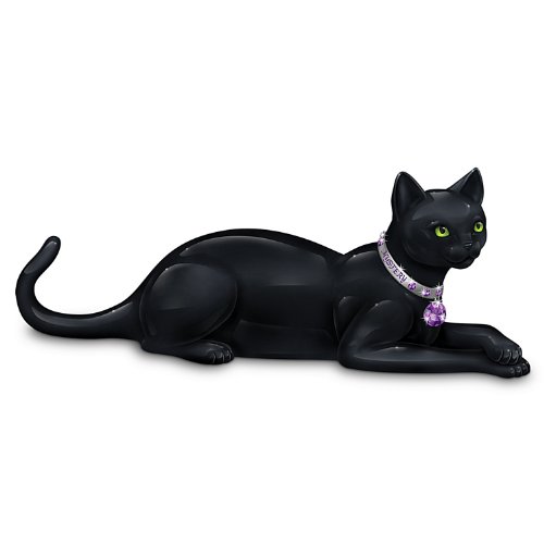 Mystical Mystery Black Cat Figurine With Swarovski Crystal by The Hamilton Collection