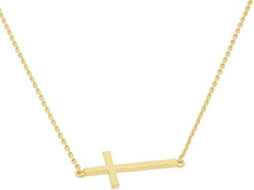 Sideways Cross Necklace Gold Silver Plated Alloy 18-Inch for Women Girls from Gokeg Offer (Gold)
