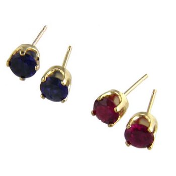 10K Yellow Gold 1.3ct. Ruby and Sapphire 5MM Stud Set