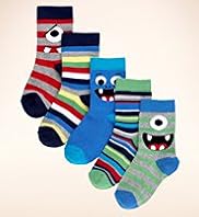 5 Pairs of Younger Boys Cotton Rich Faces Socks
