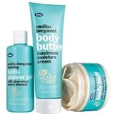 bliss vanilla+bergamot body butter, scrub, and shower gel set
