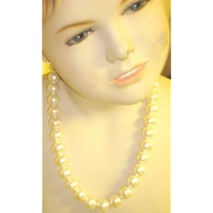 One Strand Simulated Ivory Pearl Short Chain Necklace Earrings for Children and Teens