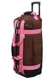 ROLLING DUFFLE 2 MOCHA W/PINK WEBBING