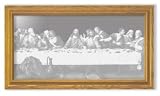 The Last Supper Christian Art Etching in Framed Wall Mirror, Solid Oak Frame, Hand-Rubbed Finish, 15 x 27 inches