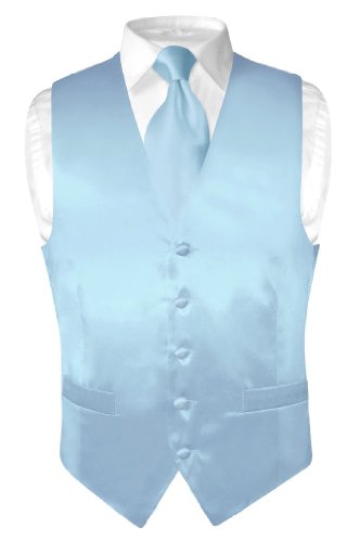 Buy Cheap Biagio Men's Solid BABY BLUE SILK Dress Vest NeckTie Set size Medium