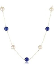 Alternating White Freshwater Cultured Pearl Tin Cup Gold over Silver Chain Necklace, 16"+2" Extender