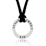 310Dkr7TYBL. SL160  Sterling Silver . 925 Lie Cheat Steal Word Talk Eternity round Circle Black Silk Pendant Necklace