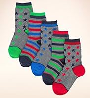 5 Pairs of Younger Boys Cotton Rich Assorted Socks