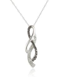 10K White Gold Black and White Diamond Tendril Pendant Necklace (2/25 cttw, I-J Color, I2-I3 Clarity), 18"