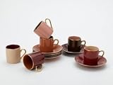 Yedi Houseware Classic Coffee and Tea Aubergine Espresso Cups and Saucers, Set of 6