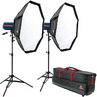 Photoflex StarFlash 650 Gemini OctoDome Kit with Two StarFlash 65Ows Monolights, Two 3' OctoDome3's, Connectors, 8'2" LiteStands, & Large Case with Wheels.