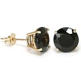 .3CT 3mm 14K Yellow Gold Round Black Onyx Gemstone Stud Earrings