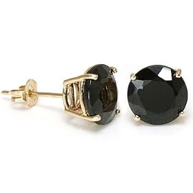 1CT 5mm 14K Yellow Gold Round Black Onyx Gemstone Stud Earrings by 
