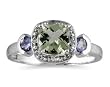 Cushion Cut Green Amethyst & Tanzanite and Diamond White Gold Ring