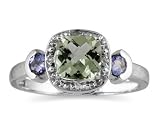 Cushion Cut Green Amethyst & Tanzanite and Diamond White Gold Ring