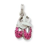 Sterling Silver Pink CZ Enamel Ballet Slipper Charm