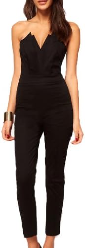 ReliBeauty Women's Strapless Jumpsuit with Pleated Bust Origami Details