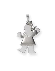 14k White Gold Puffed Girl with Bow on Right Engravable Charm. Metal Wt- 2.5g