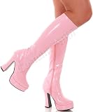Pleaser Brand Style Electra-2000z GoGo Pink Patent 5 Chunky Heel Platform Knee High Sexy Go Go Boots